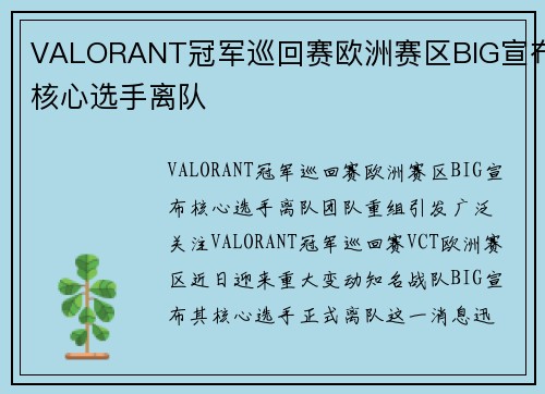 VALORANT冠军巡回赛欧洲赛区BIG宣布核心选手离队