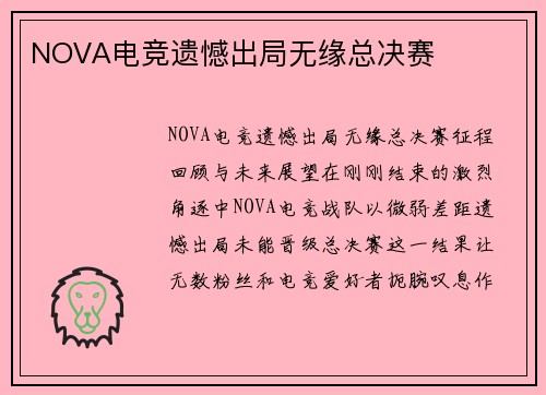 NOVA电竞遗憾出局无缘总决赛